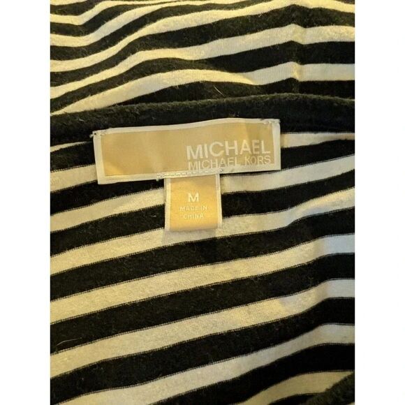 MICHAEL MICHAEL KORS Womens Black Striped Short Sleeve Crew Neck T-Shirt Medium - Picture 4 of 6